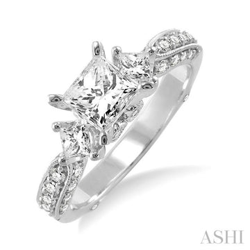 1 1/2 Ctw Diamond Engagement Ring with 3/4 Ct Princess Cut Center Stone in 14K White Gold